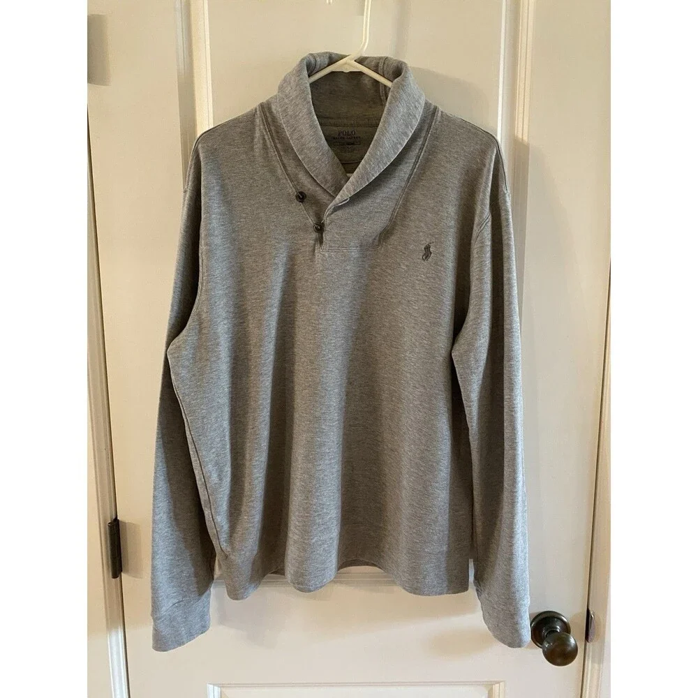 Polo Ralph Lauren Shawl Collar‎ Jersey Pullover Sweatshirt Mens L Gray